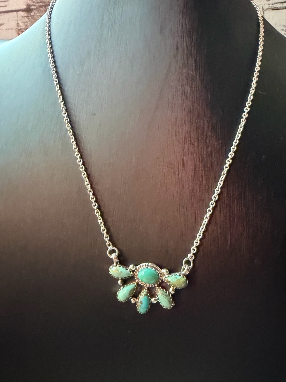 Turquoise Half Cluster Sterling Sliver Necklace